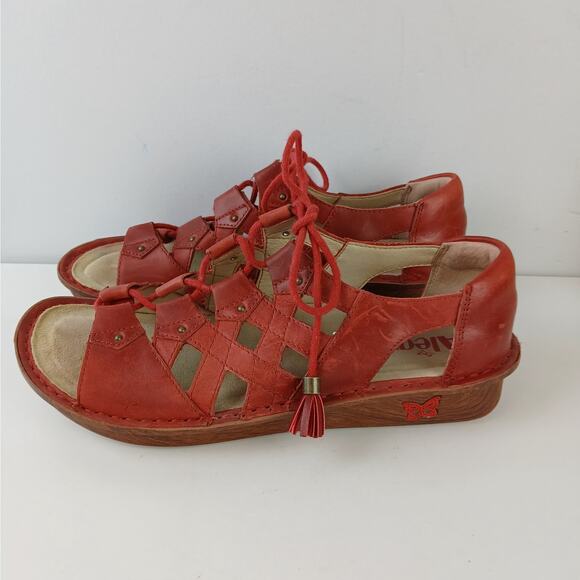 Algeria SZ 39/9 Valerie Red Gladiator Inspired Corkbed Lace Up Sandal - Picture 5 of 7